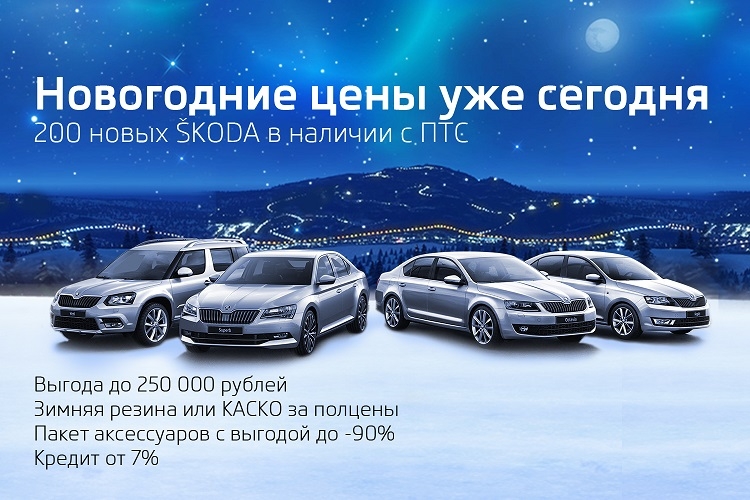 Новогодние цены уже сегодня: 200 автомобилей ŠKODA в наличии!